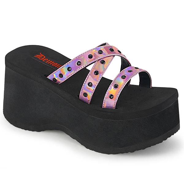 Demonia Women's Funn-19 Platform Sandals - Pink Hologram D0754-93US Clearance
